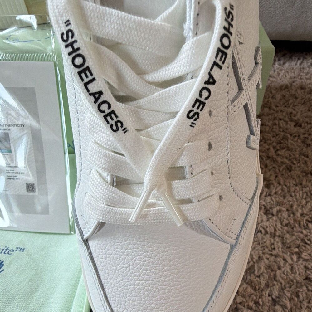 ⁠NIB Off-White Low Vulcanized White Leather Sneakers EU 41 US 8 Entrupy Cert - Picture 2 of 7